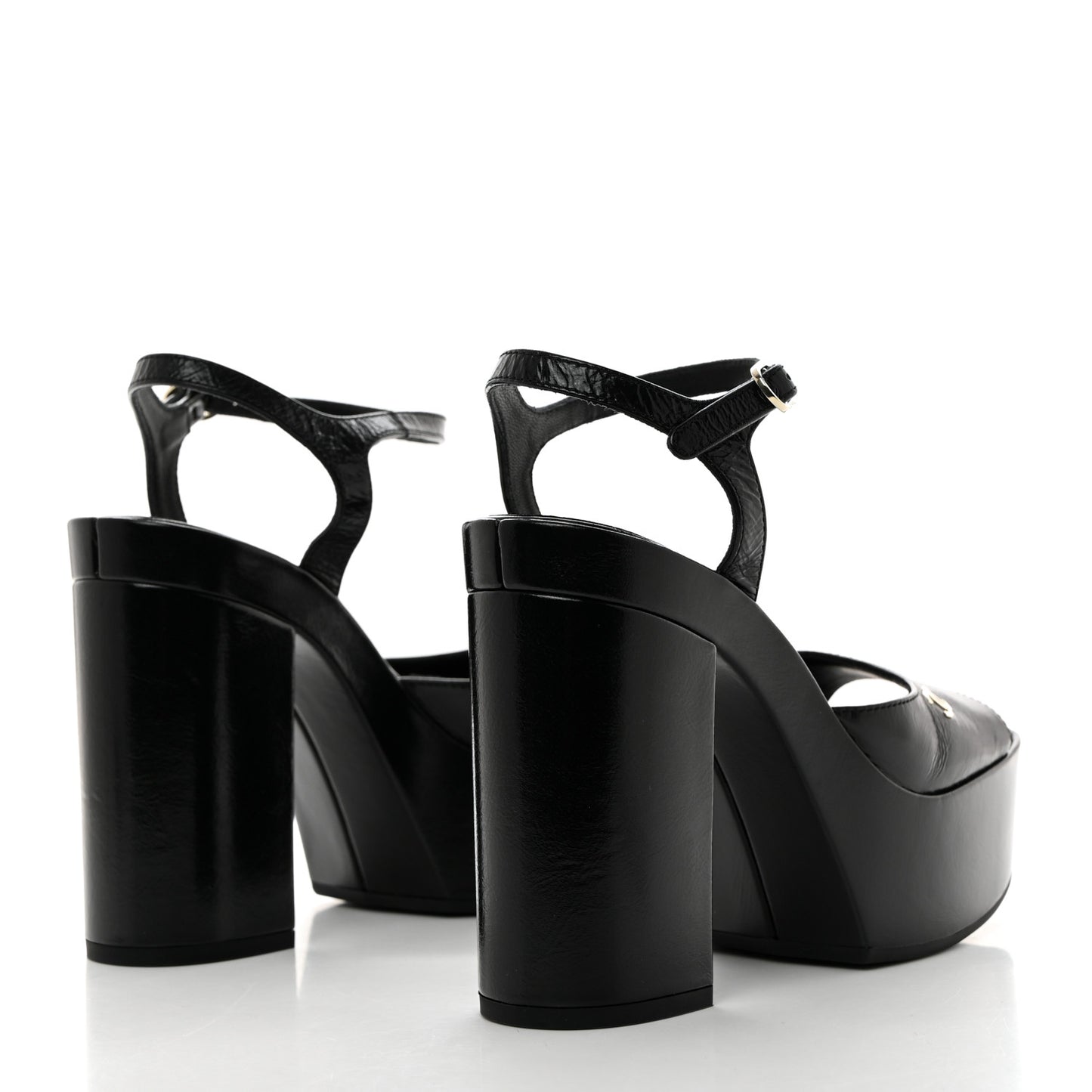 Calfskin CC Platform Sandals 37.5 Black