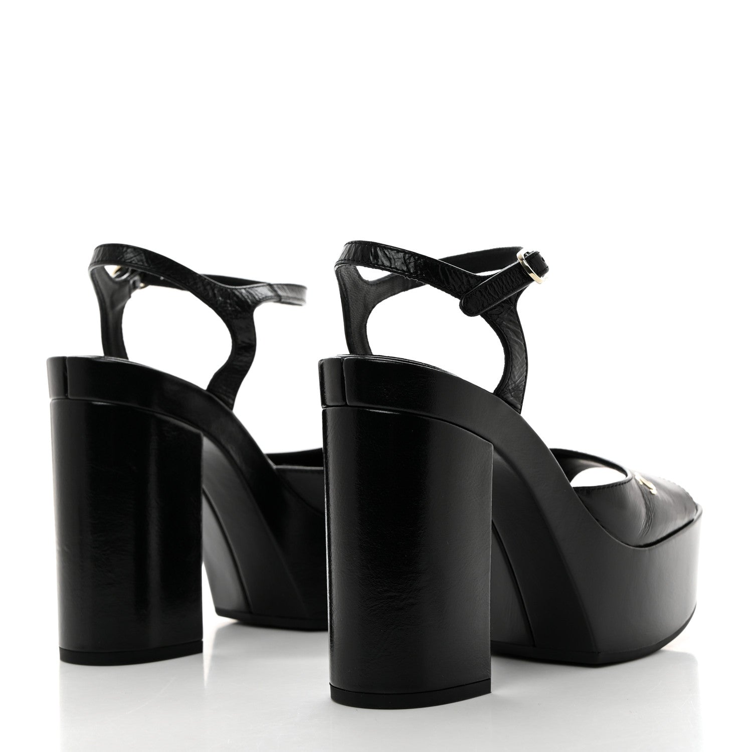 Chanel Calfskin CC Platform Sandals 37.5 Black 4 of 9