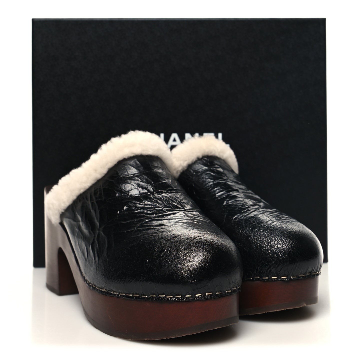 Crackled Sheepskin CC Mules 39 Black