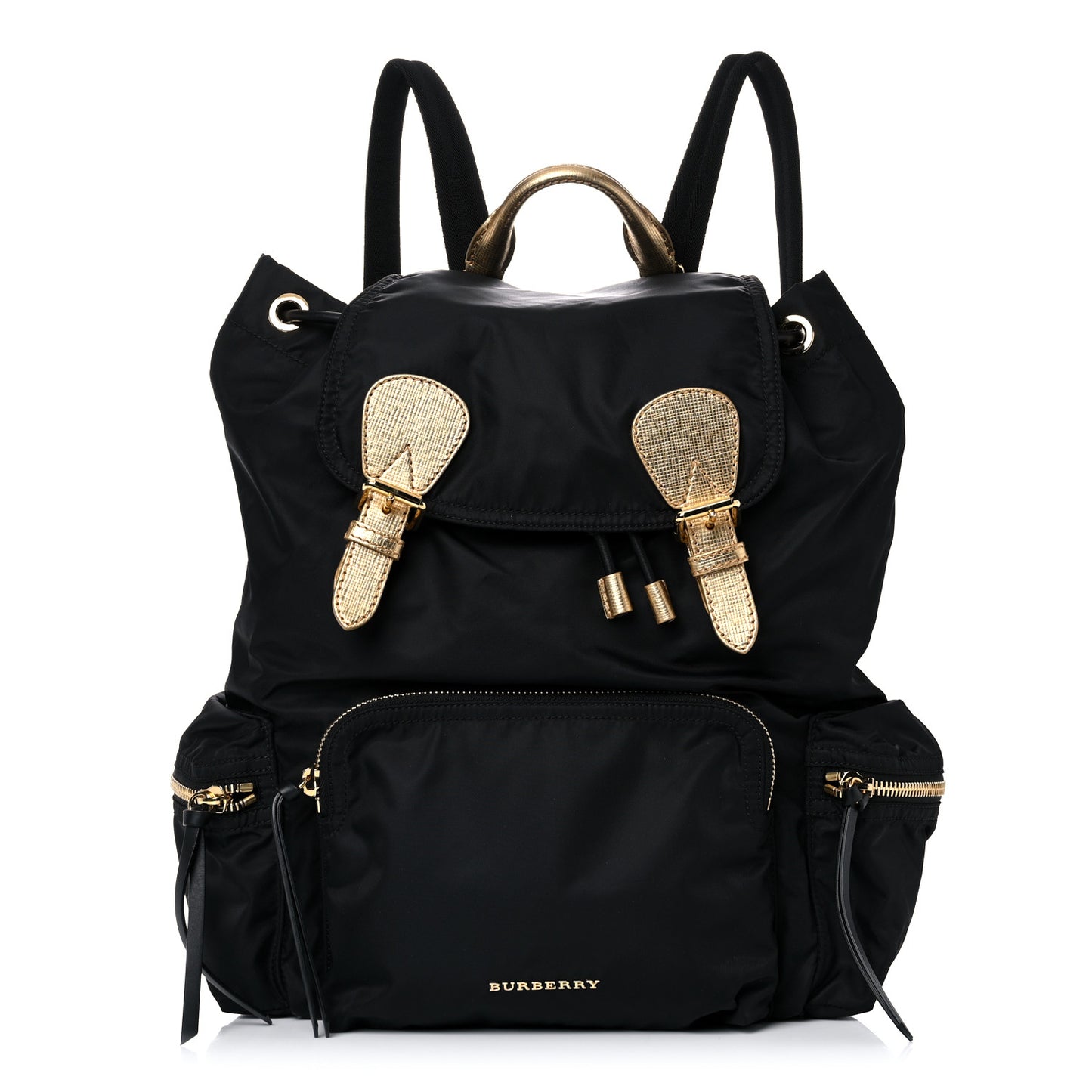 Nylon Large Rucksack Backpack Black Gold
