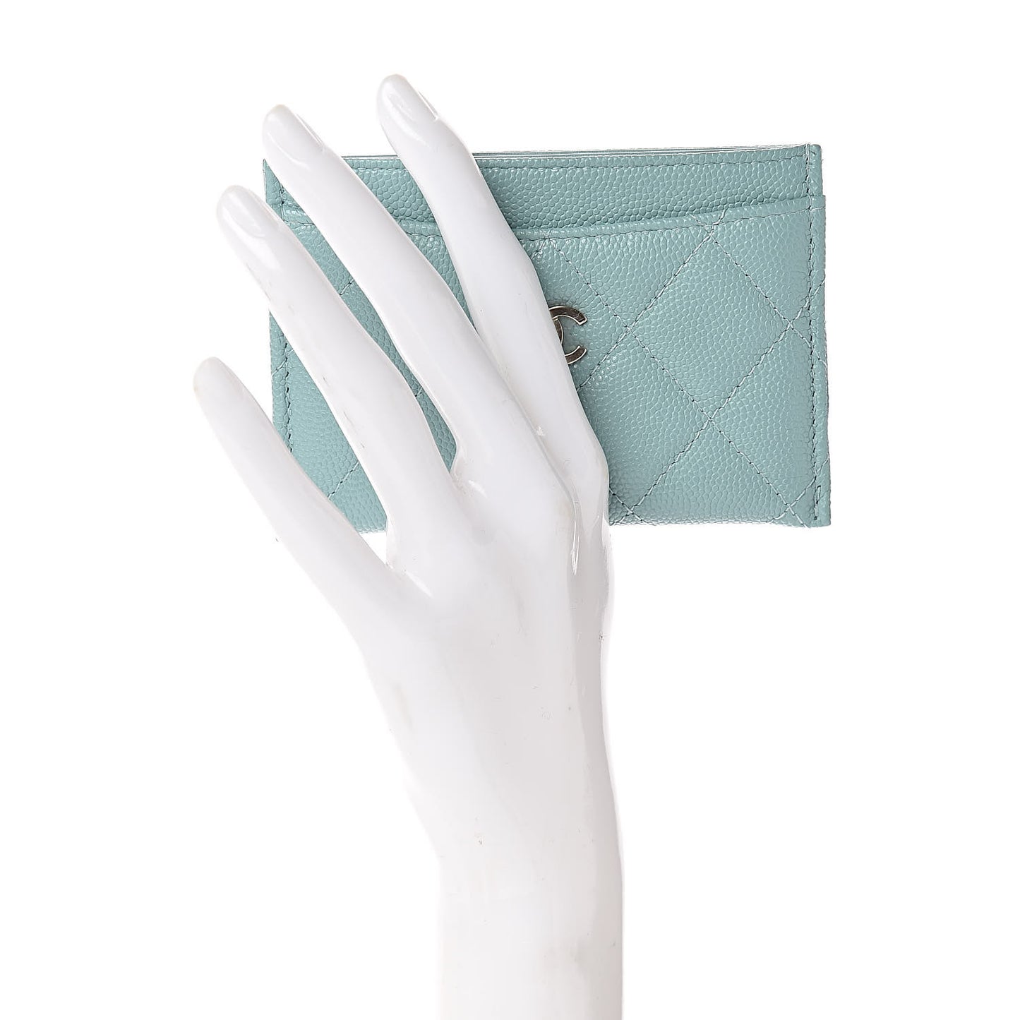 Caviar Quilted Card Holder Light Blue