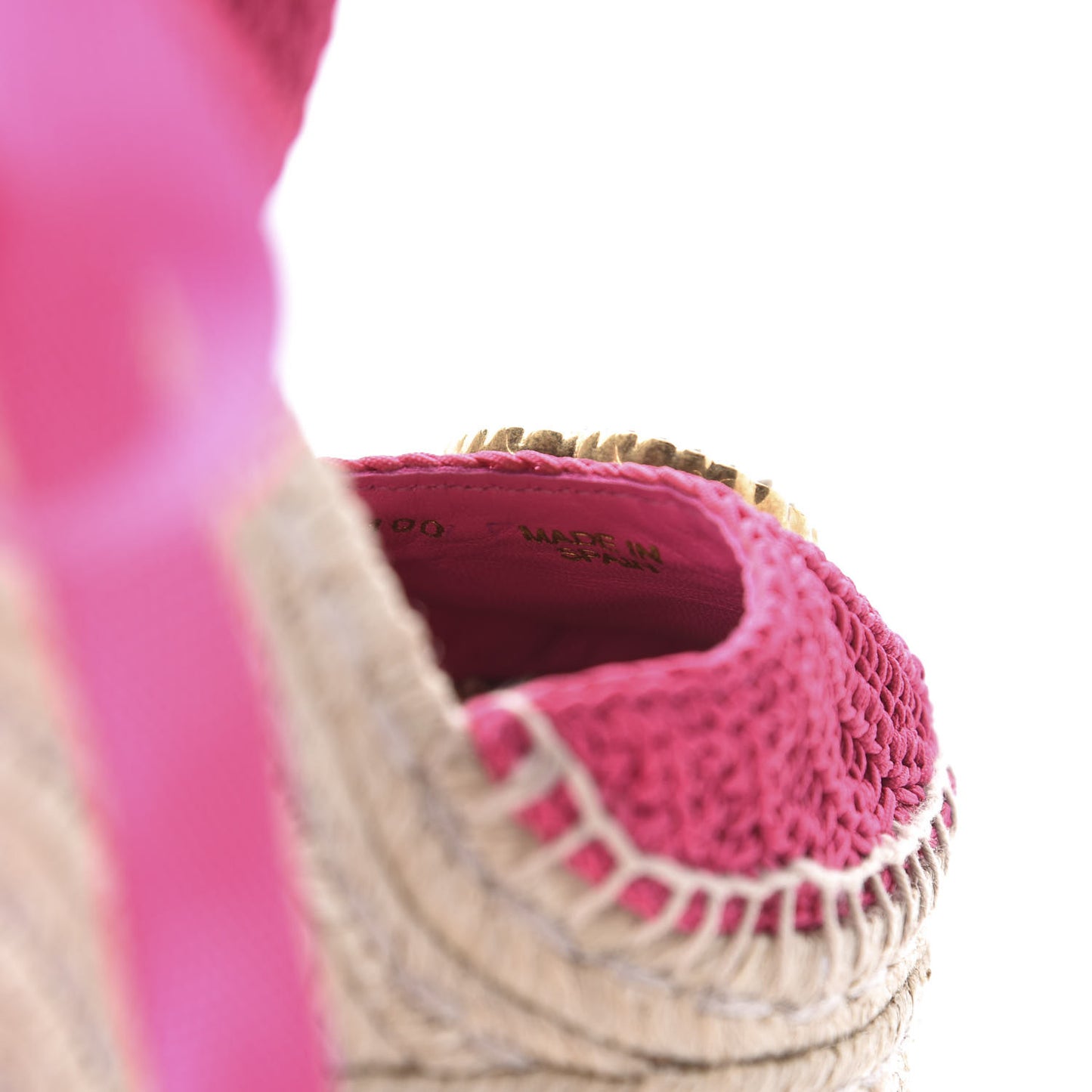 Cotton Crochet Pearly GG Ankle Wrap Platform Espadrille Wedges 36 Cyclamen Rose