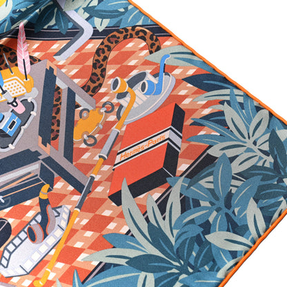 Hermes Silk Les Douze Leopards Double Face Scarf 90 Rose Poudre Ardoise Orange 2 of 5