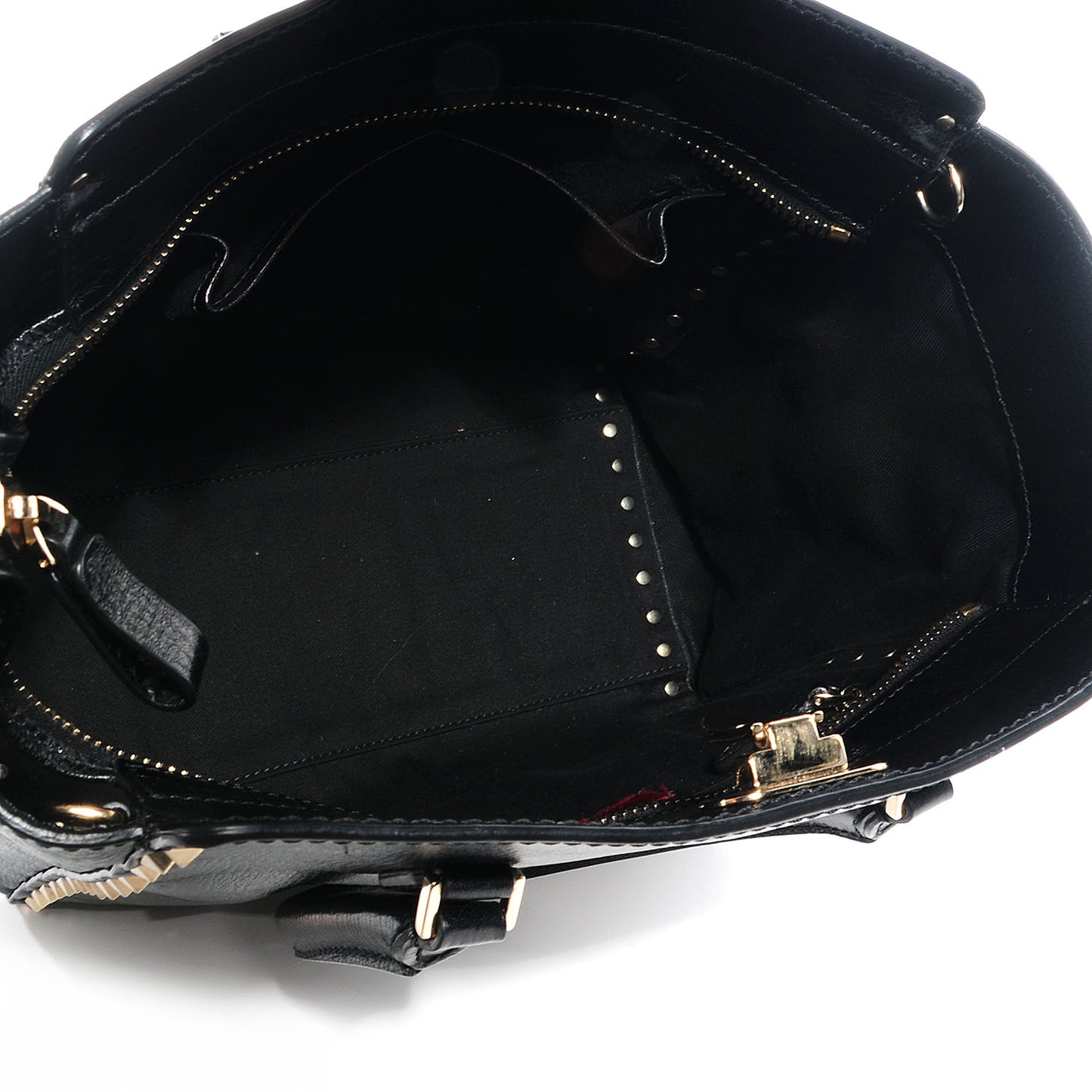 Textured Calfskin Rockstud Double Handle Tote Black