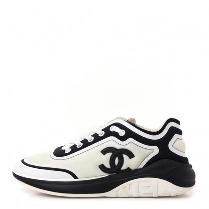 Chanel Lycra Womens CC Sneakers 37.5 White Black 1 of 10