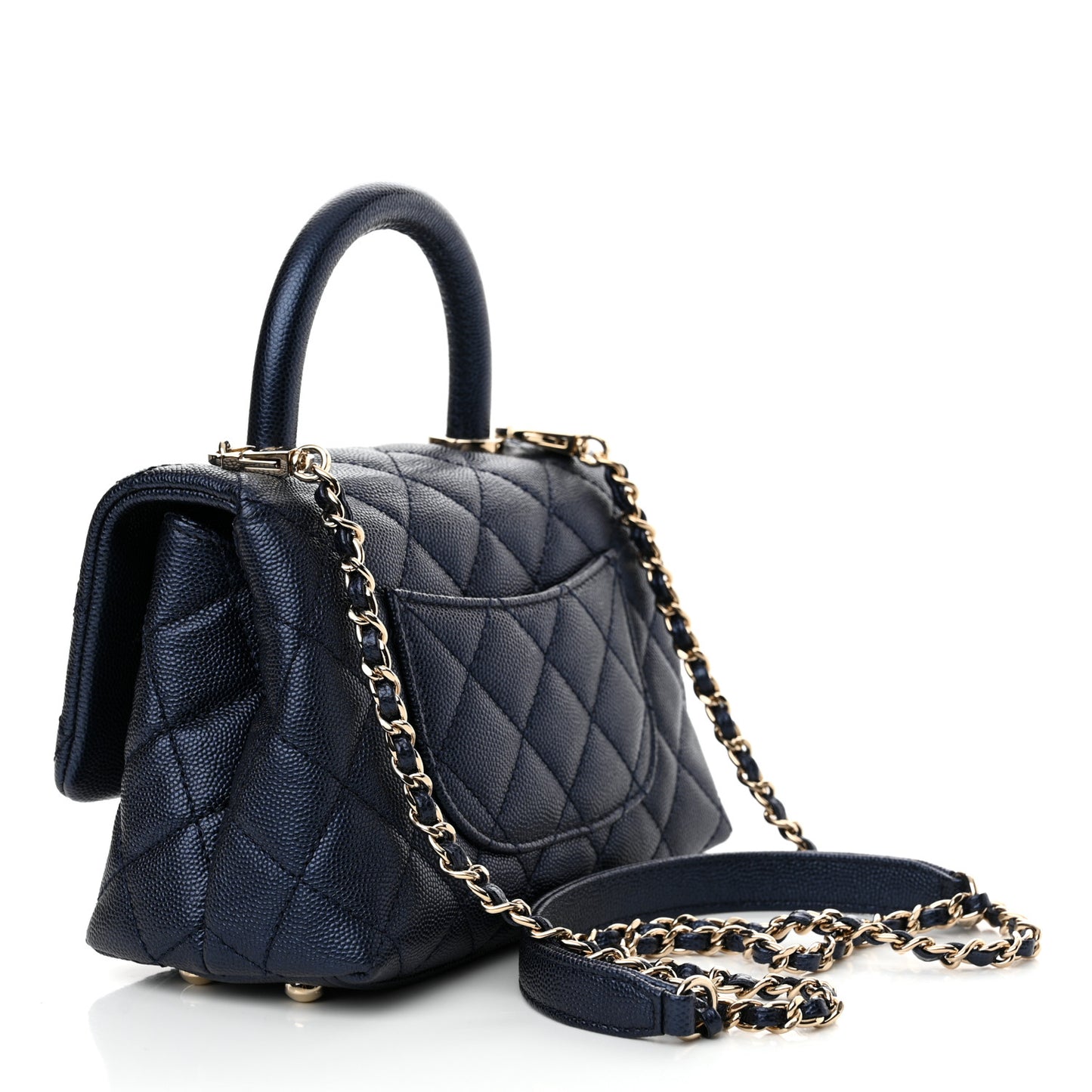 Metallic Caviar Quilted Extra Mini Coco Handle Flap Dark Blue