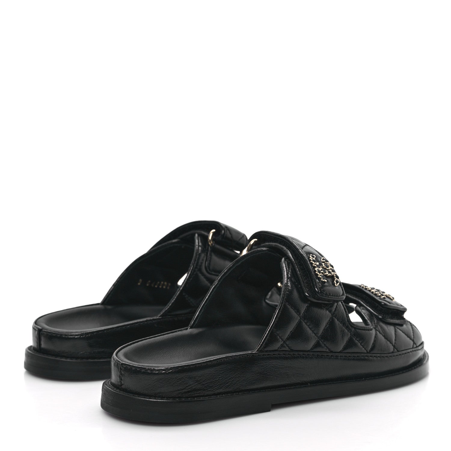 Chanel Lambskin Quilted Velcro Dad Chain CC Slide Sandals 35 Black 4 of 9