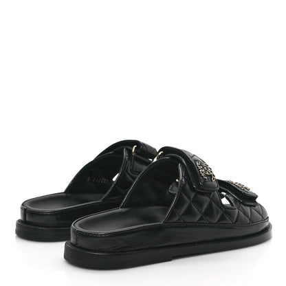 Chanel Lambskin Quilted Velcro Dad Chain CC Slide Sandals 35 Black 4 of 9