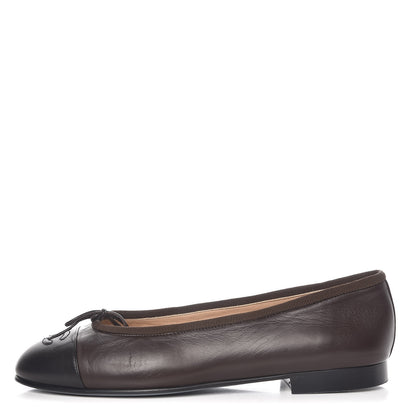 Chanel Lambskin Cap Toe CC Ballerina Flats 38.5 Marron Black 1 of 9