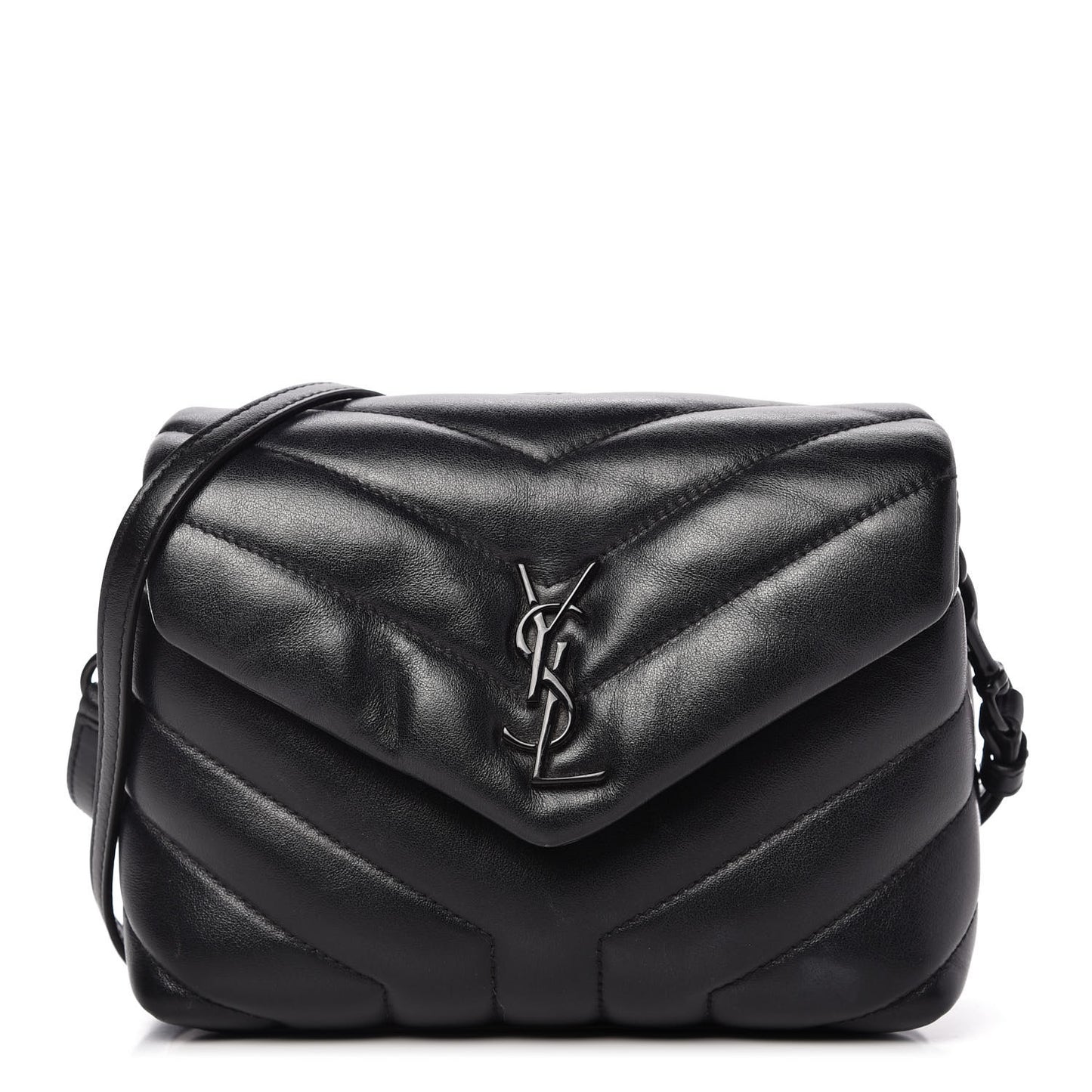 Calfskin Y Quilted Monogram Toy Loulou Crossbody Bag Black