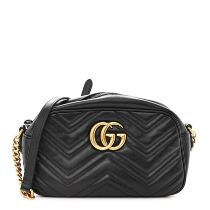 Gucci Calfskin Matelasse Small GG Marmont Chain Shoulder Bag Black 1 of 10