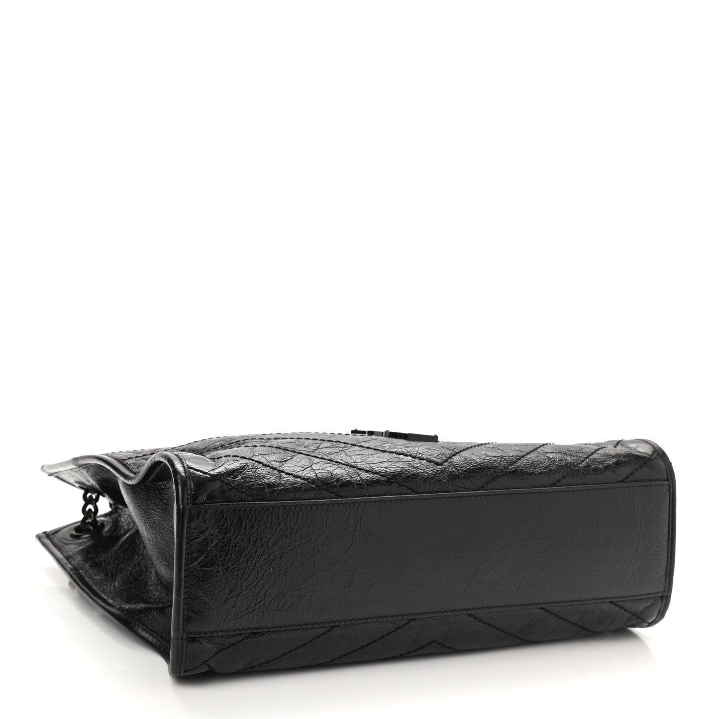 Crinkled Calfskin Matelasse Monogram Medium Niki Shopper Tote Black