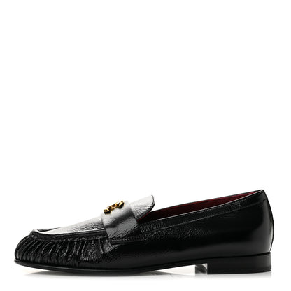 Chanel Crumpled Shiny Lambskin CC Mocassin Loafers 39 Black 1 of 10