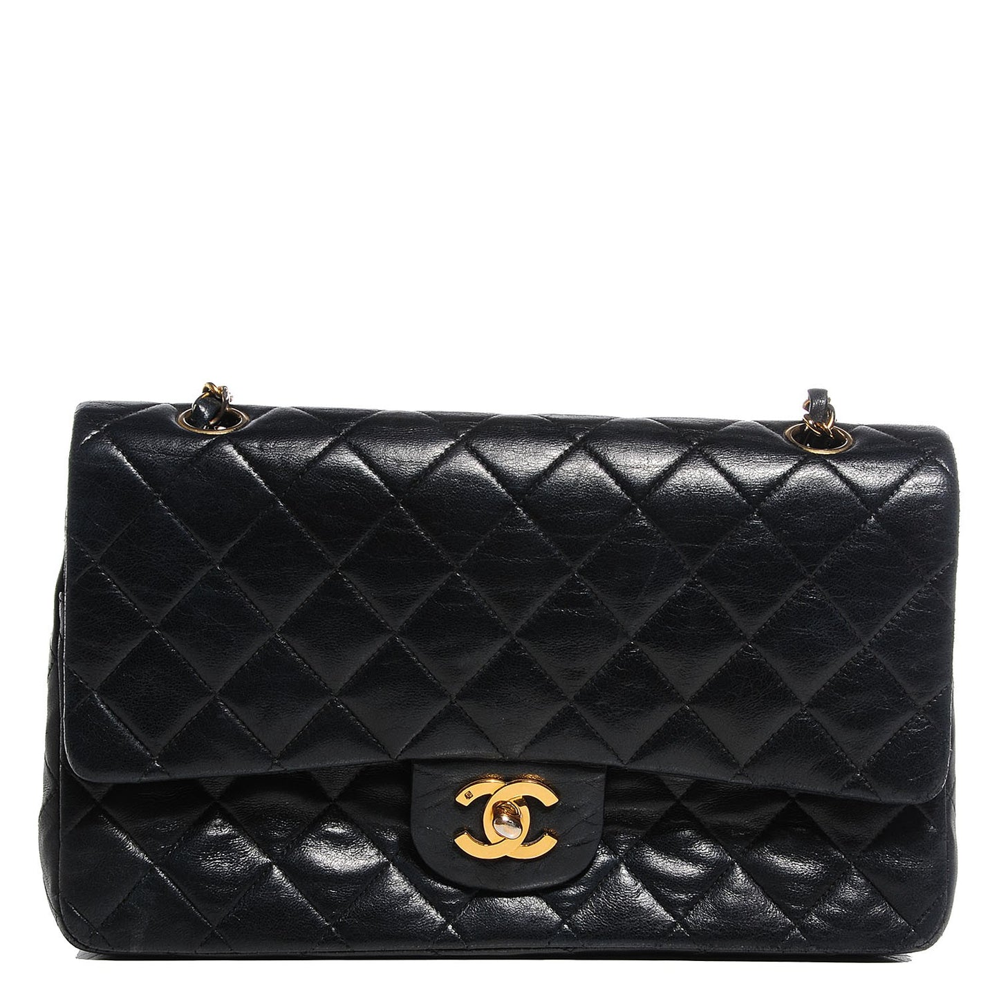 Lambskin Quilted Medium Double Flap Black