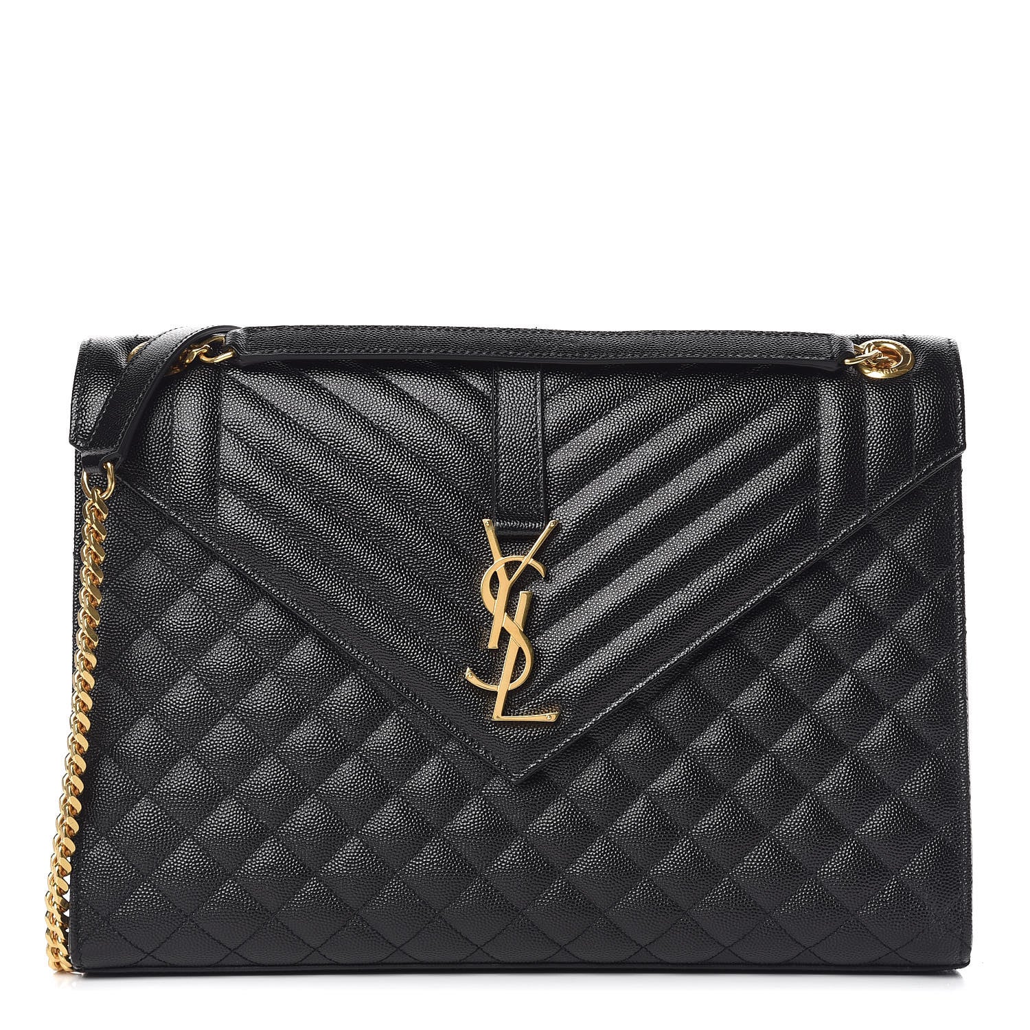 Saint Laurent Grain De Poudre Textured Mixed Matelasse Large Triquilt Monogram Satchel Black 1 of 10