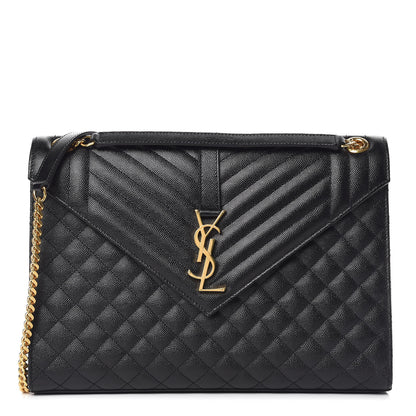 Saint Laurent Grain De Poudre Textured Mixed Matelasse Large Triquilt Monogram Satchel Black 1 of 10