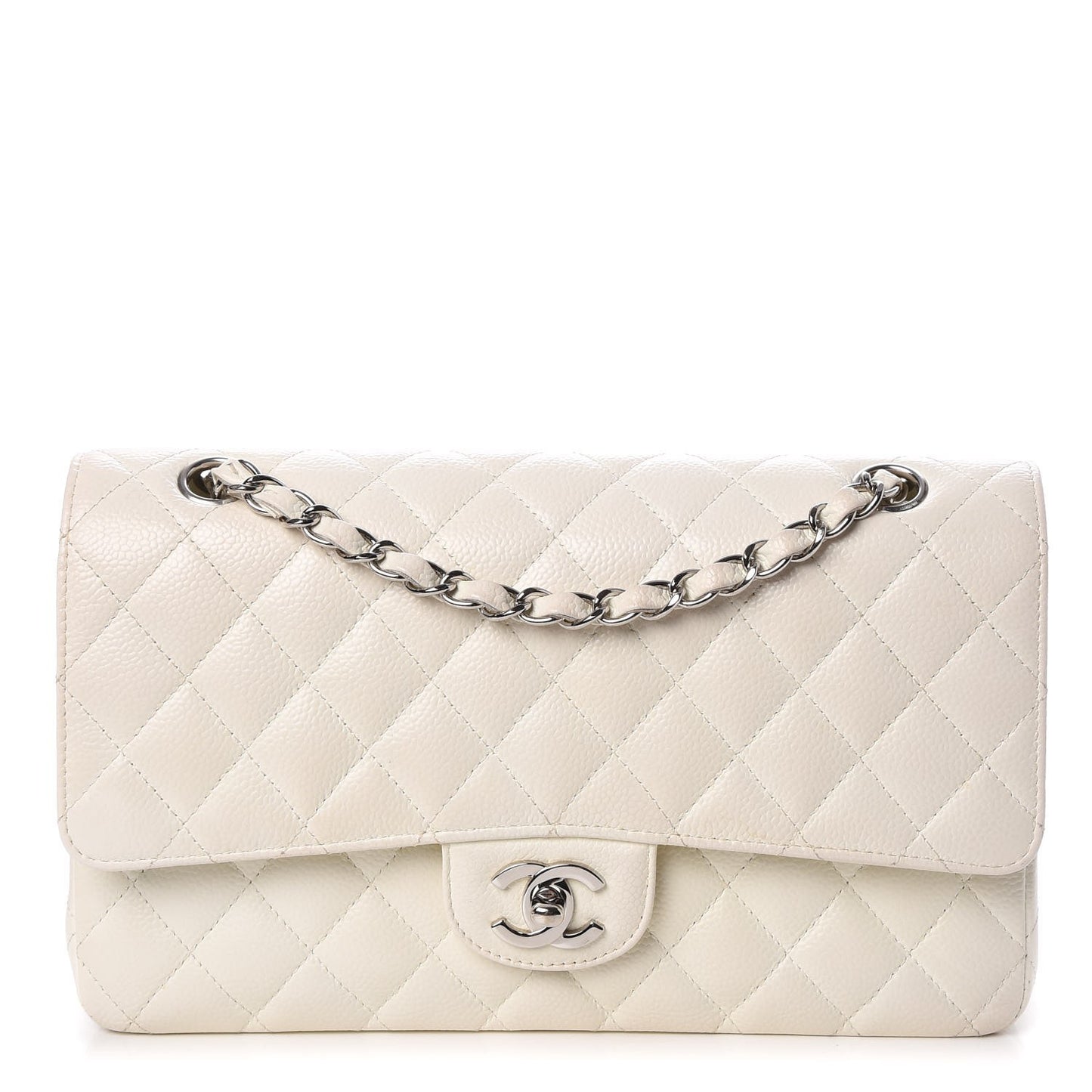 Caviar Quilted Medium Double Flap White