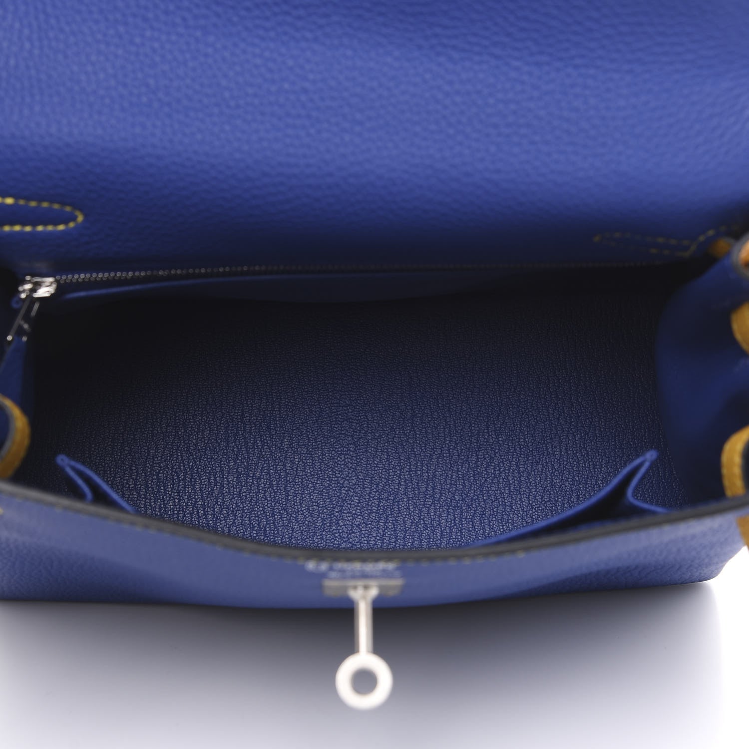 Hermes Togo Horseshoe Kelly Retourne 25 Bleu Electrique Jaune Ambre 6 of 11