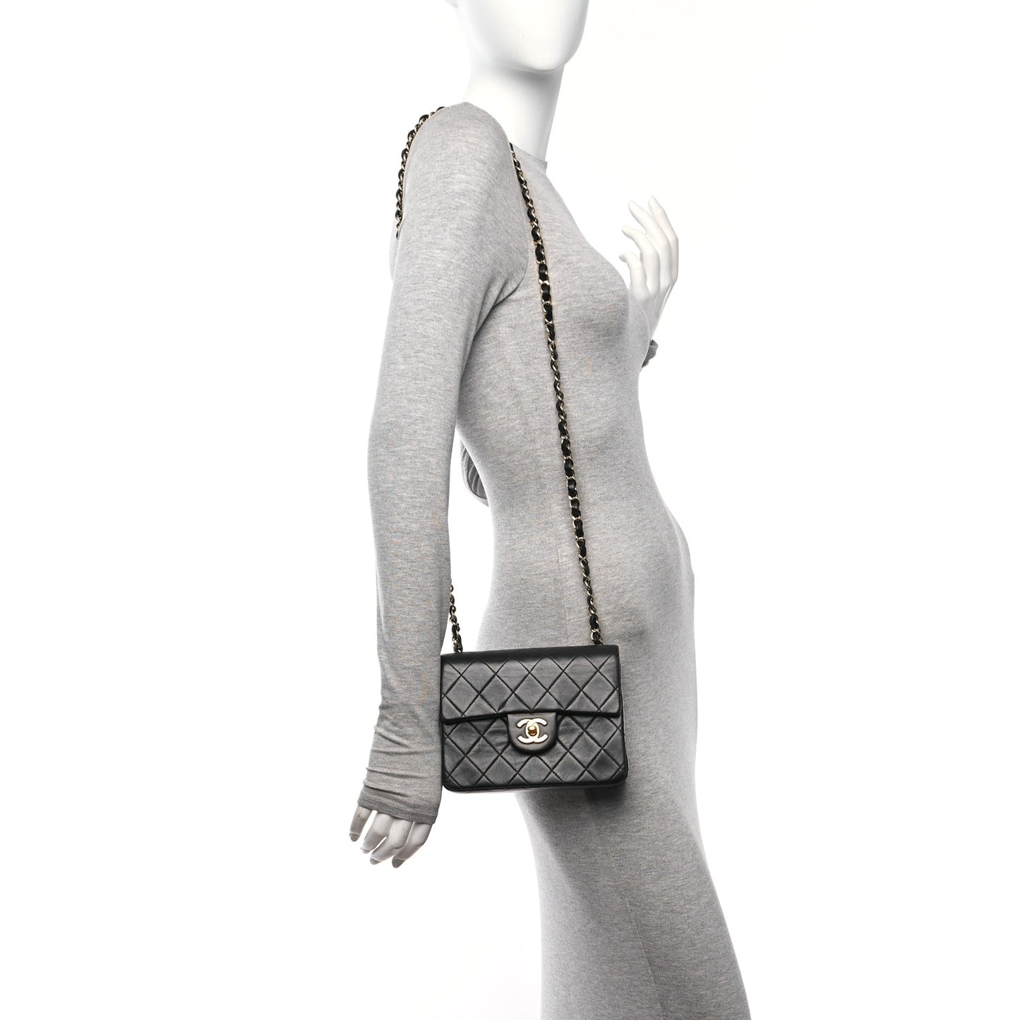 Lambskin Quilted Mini Square Flap Black