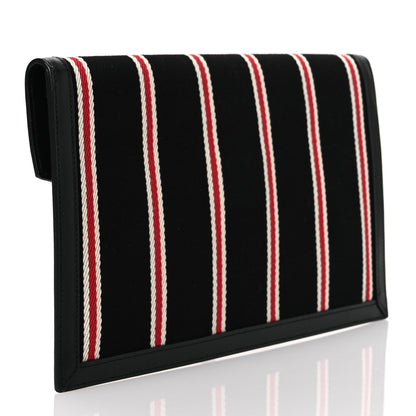 Saint Laurent Canvas Striped Uptown Pouch Red Black 3 of 9
