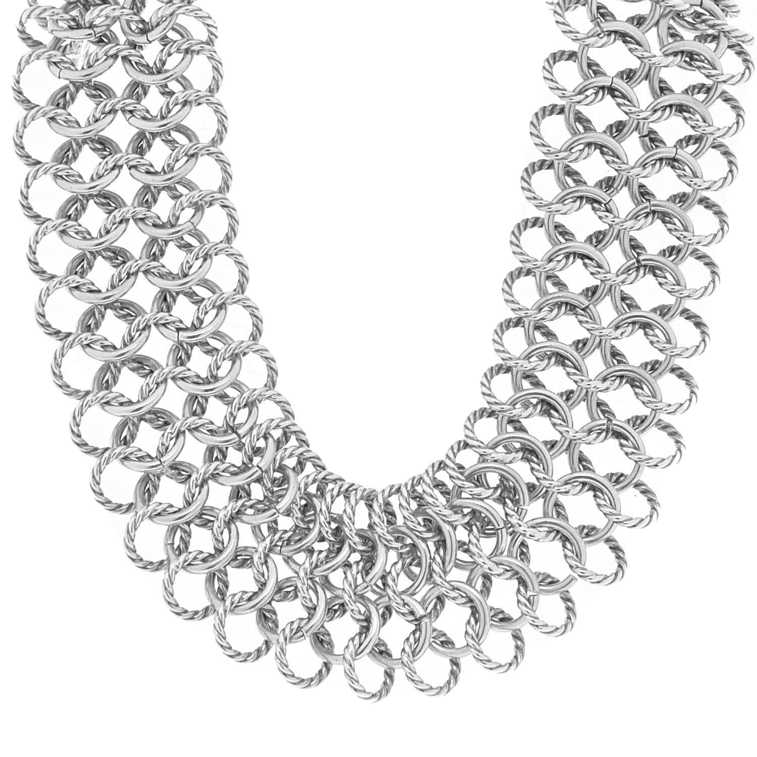 David Yurman Sterling Silver 18K Yellow Gold Chainmail Collar Necklace 1 of 6