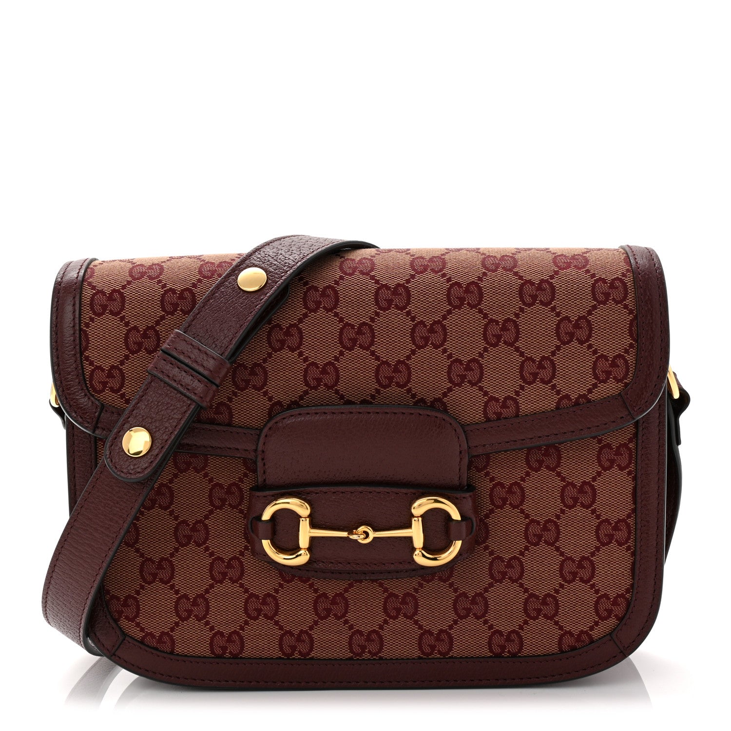Gucci Monogram Textured Dollar Calfskin Horsebit 1955 Shoulder Bag Sahara Rubino Chardonnay 1 of 10
