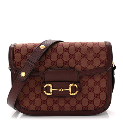 Gucci Monogram Textured Dollar Calfskin Horsebit 1955 Shoulder Bag Sahara Rubino Chardonnay 1 of 10