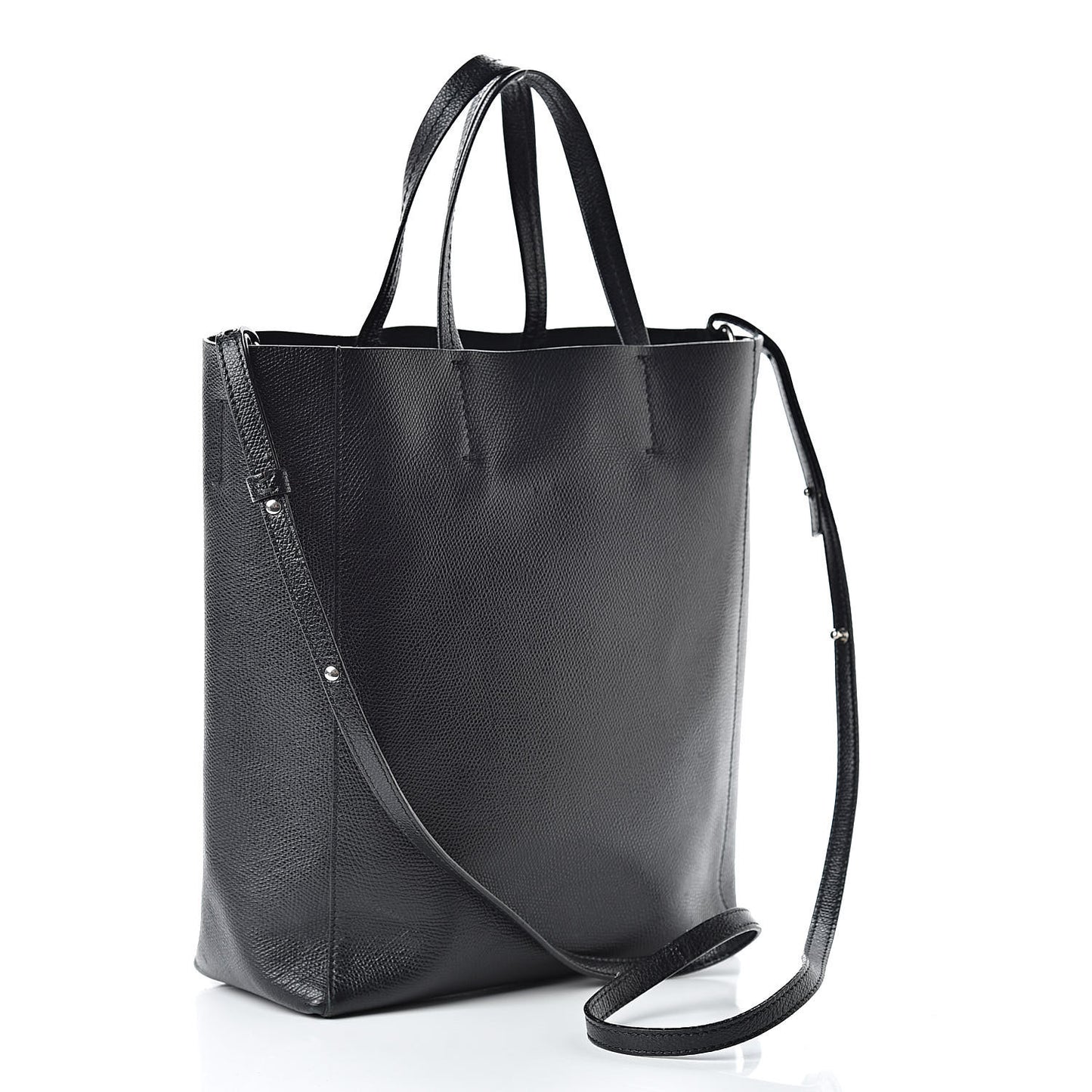 Grained Calfskin Small Vertical Cabas Black