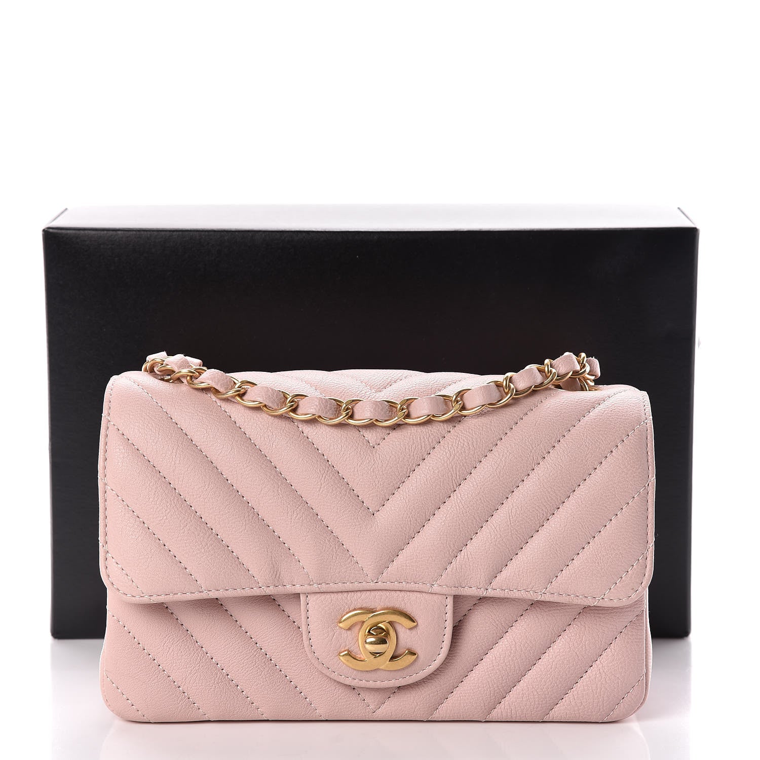 Chanel Calfskin Chevron Quilted Mini Rectangular Flap Light Pink 13 of 13