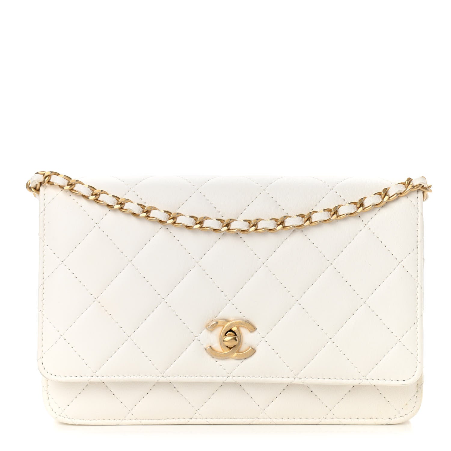Chanel Lambskin Quilted CC Pearl Crush Wallet on Chain WOC White 1 of 23