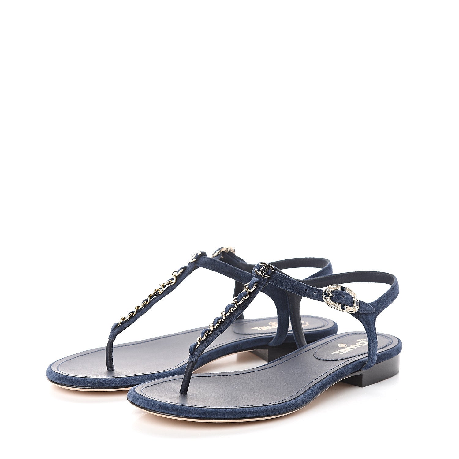Chanel Suede Calfskin Thong Sandals 37 Navy Blue 3 of 7