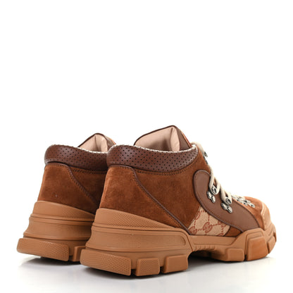 Gucci X SEGA Suede Calfskin GG Monogram Mens Flashtrek Sneakers 9 New Cuir Beige Ruggine 4 of 9