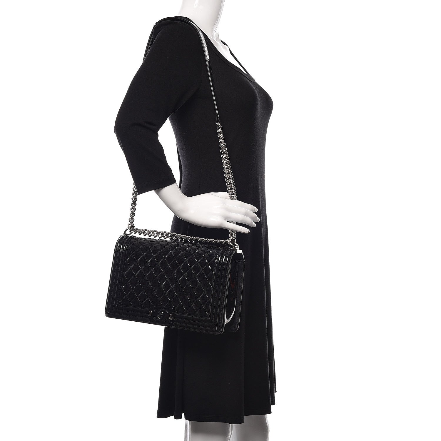 Chanel Patent Calfskin Quilted New Medium Plexiglass Boy Flap Black 2 of 12