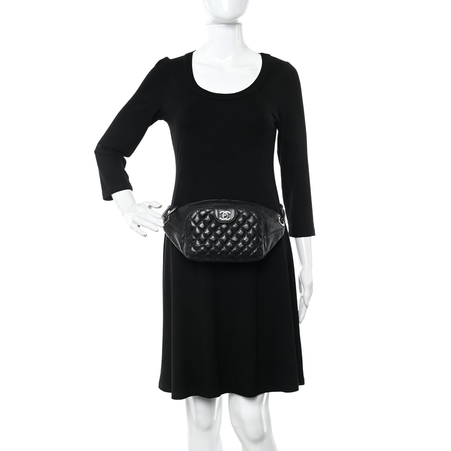 Crumpled Calfskin Quilted Casual Rock Waist Bag Fanny Pack Black