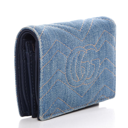 Gucci Denim Matelasse Pearly GG Marmont Card Case Wallet Blue 3 of 11