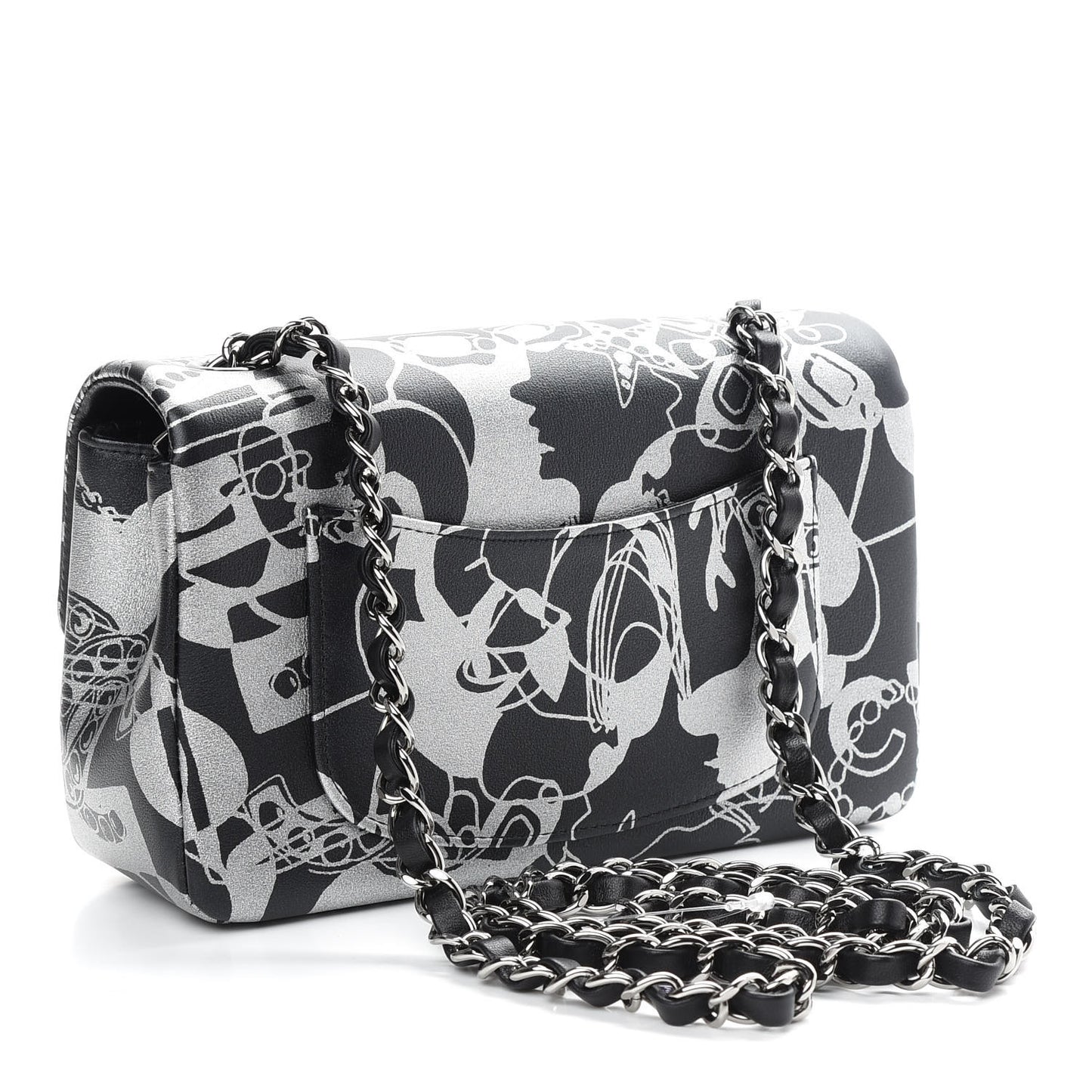 Lambskin Printed Mini Rectangular Flap Black Silver