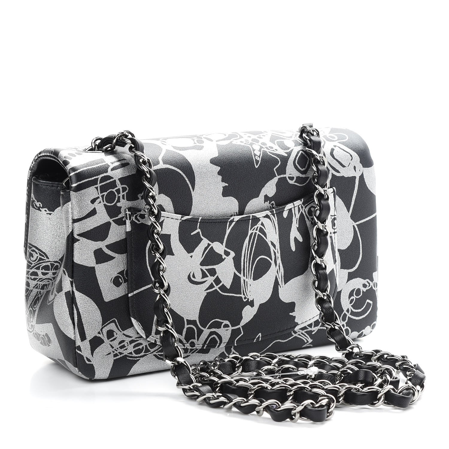 Chanel Lambskin Printed Mini Rectangular Flap Black Silver 3 of 9