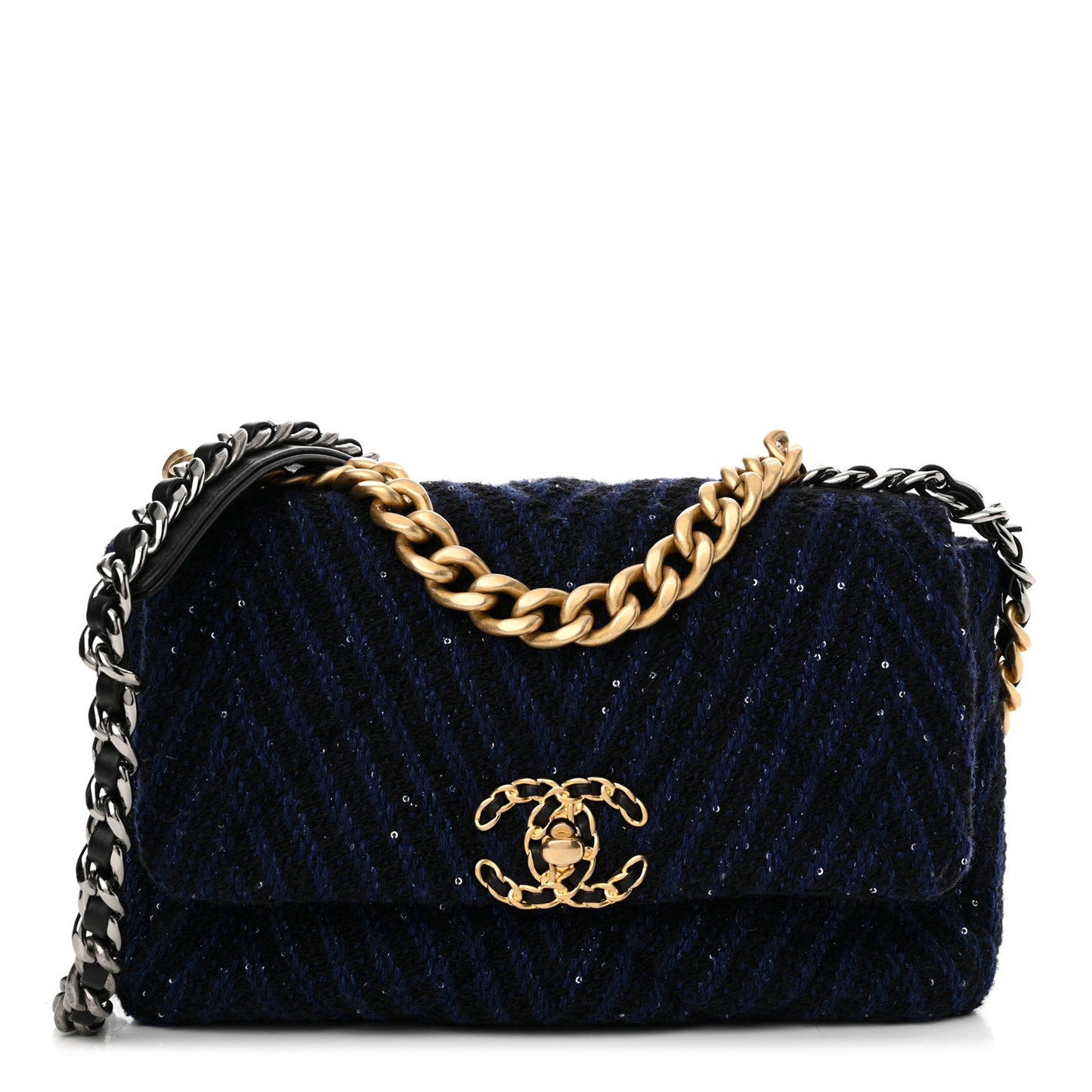 Tweed Sequin Quilted Medium Chanel 19 Flap Blue Multicolor