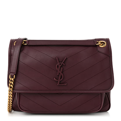 Saint Laurent Lambskin Matelasse Monogram Medium Niki Chain Satchel Rouge Legion 1 of 11