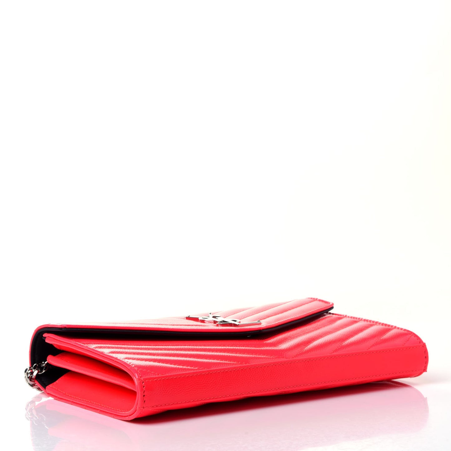 Patent Grain De Poudre Matelasse Chevron Monogram Chain Wallet Neon Pink