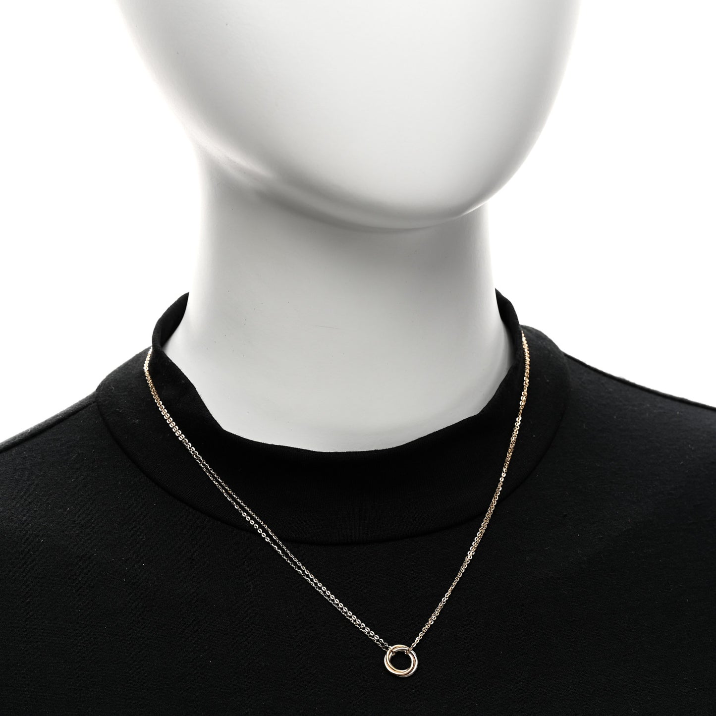 18K Pink Yellow White Gold Trinity Double Chain Pendant Necklace