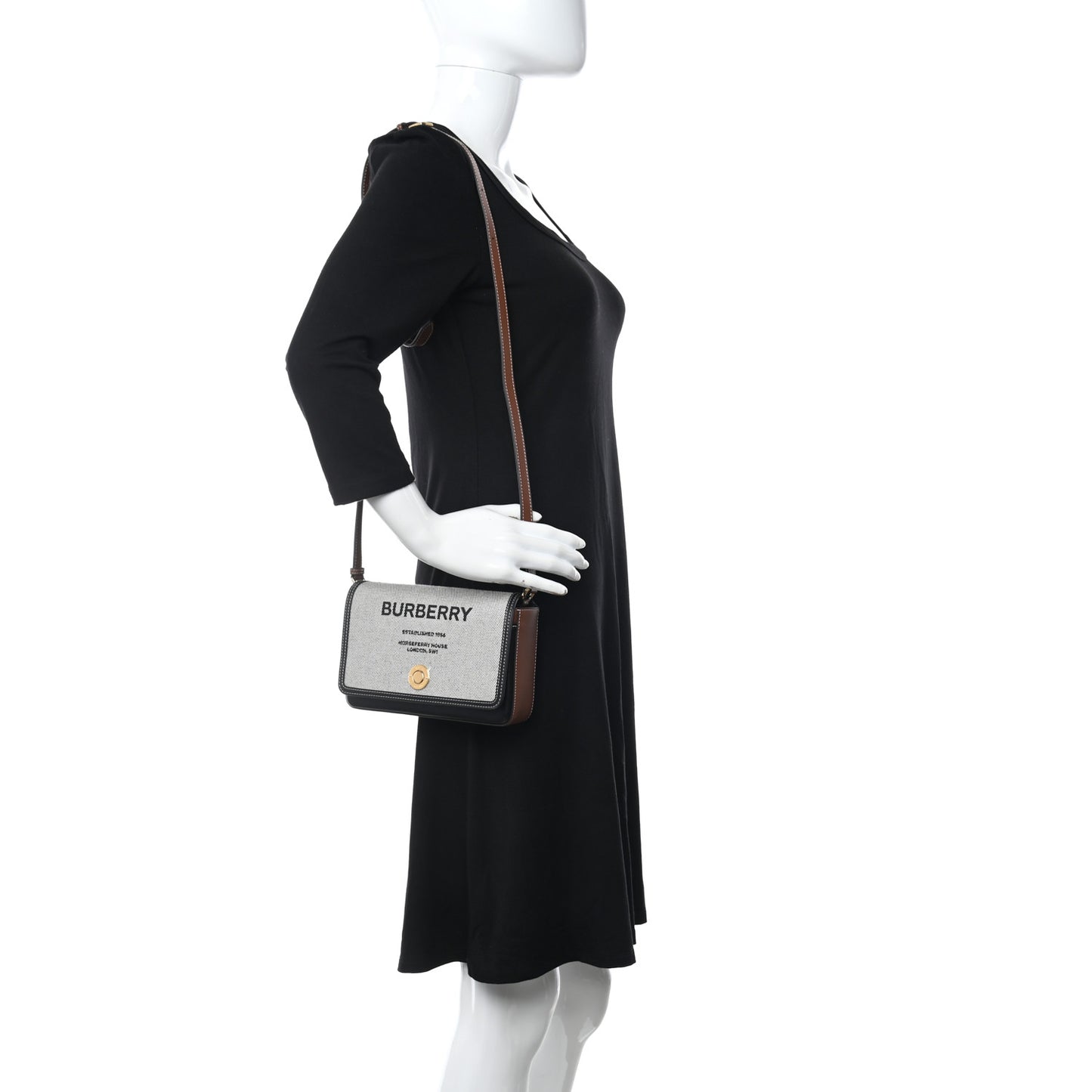 Cotton Canvas Horseferry Print Crossbody Bag Grey