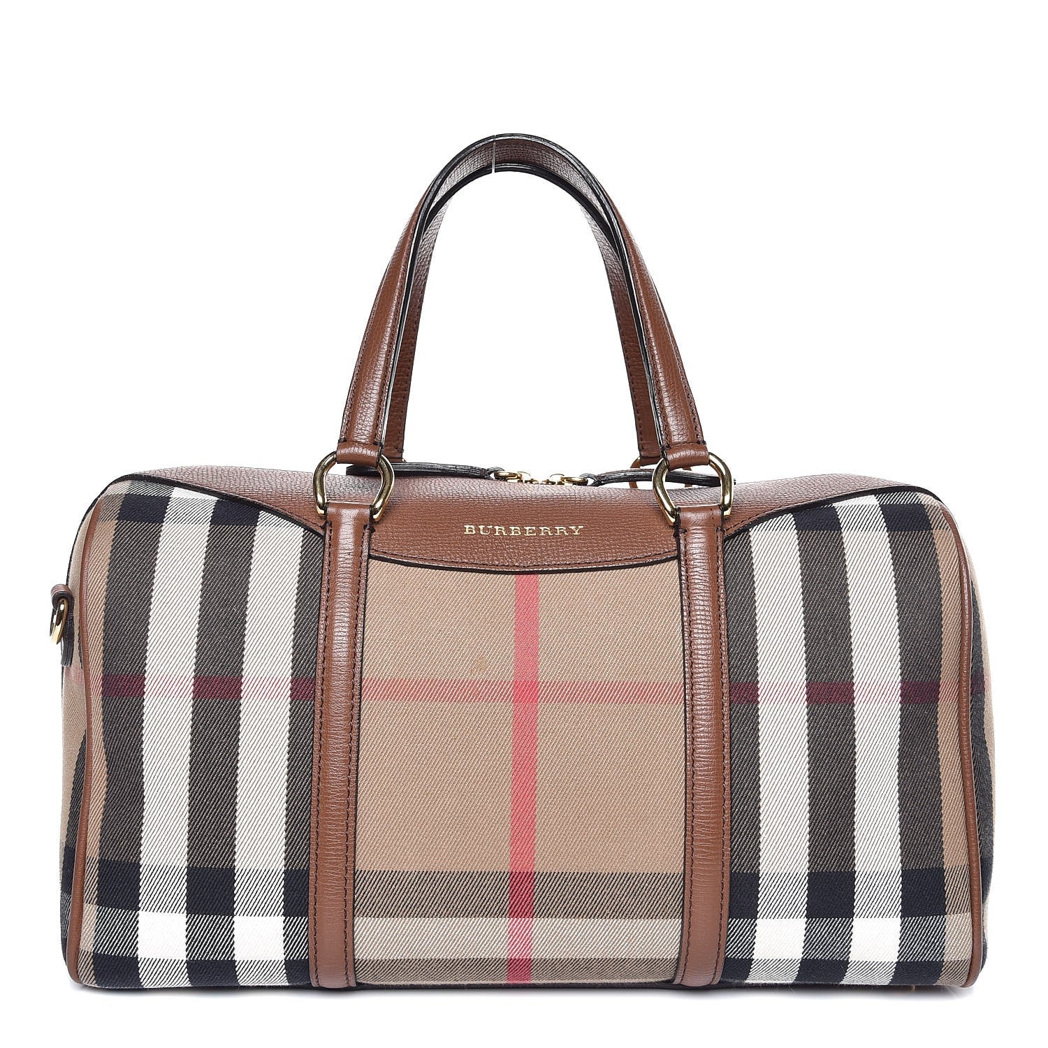 Burberry House Check Derby Calfskin Medium Alchester Bowling Bag Tan 1 of 14