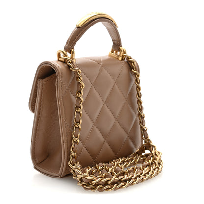 Chanel Lambskin Quilted Top Handle Flap Clutch With Chain Beige 3 of 12