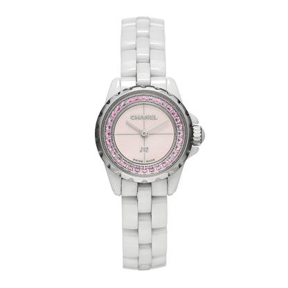 Chanel Stainless Steel Ceramic Pink Sapphire Mother of Pearl 19mm J12 Quartz Watch White 1 of 4
