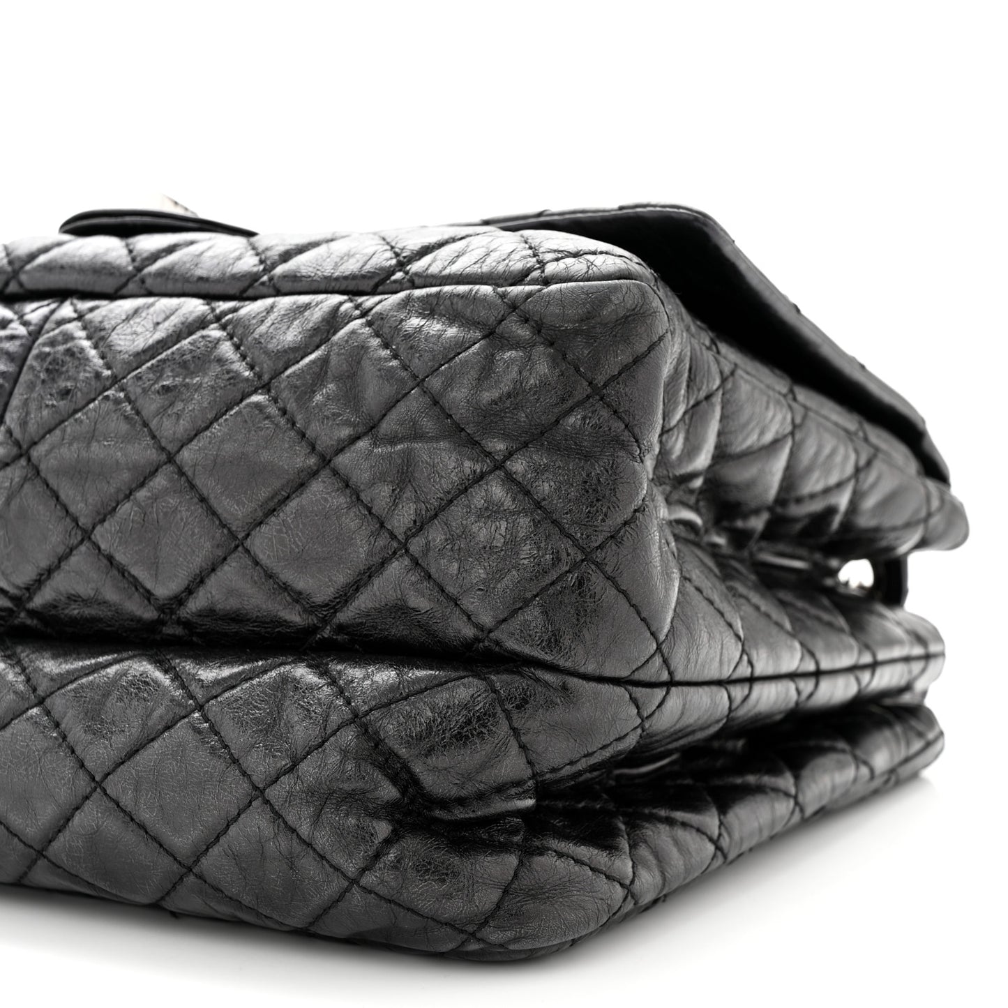 Metallic Aged Calfskin Quilted Reissue 2.55 Accordion Flap Black