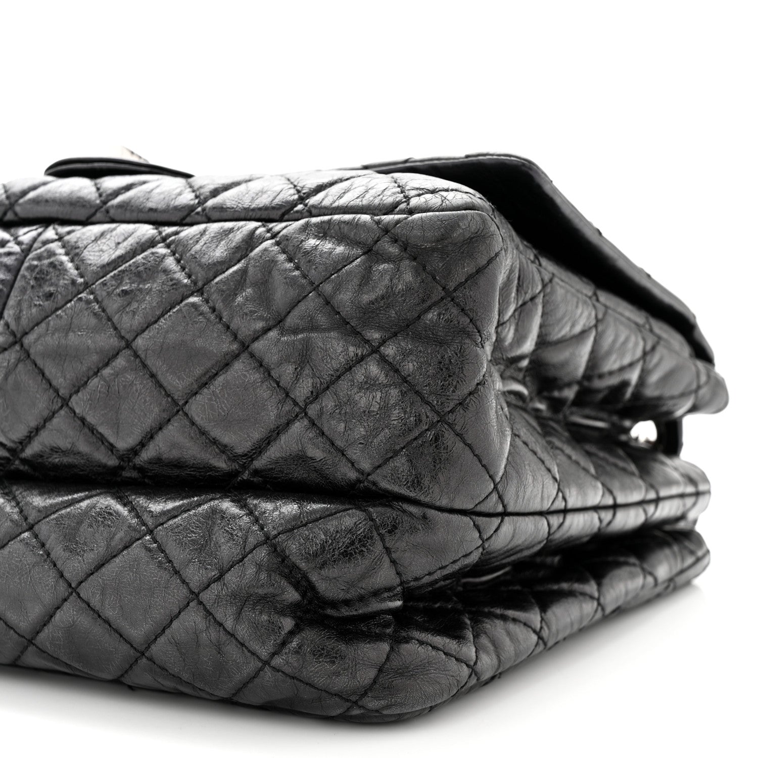 Chanel Metallic Aged Calfskin Quilted Reissue 2.55 Accordion Flap Black 10 of 11