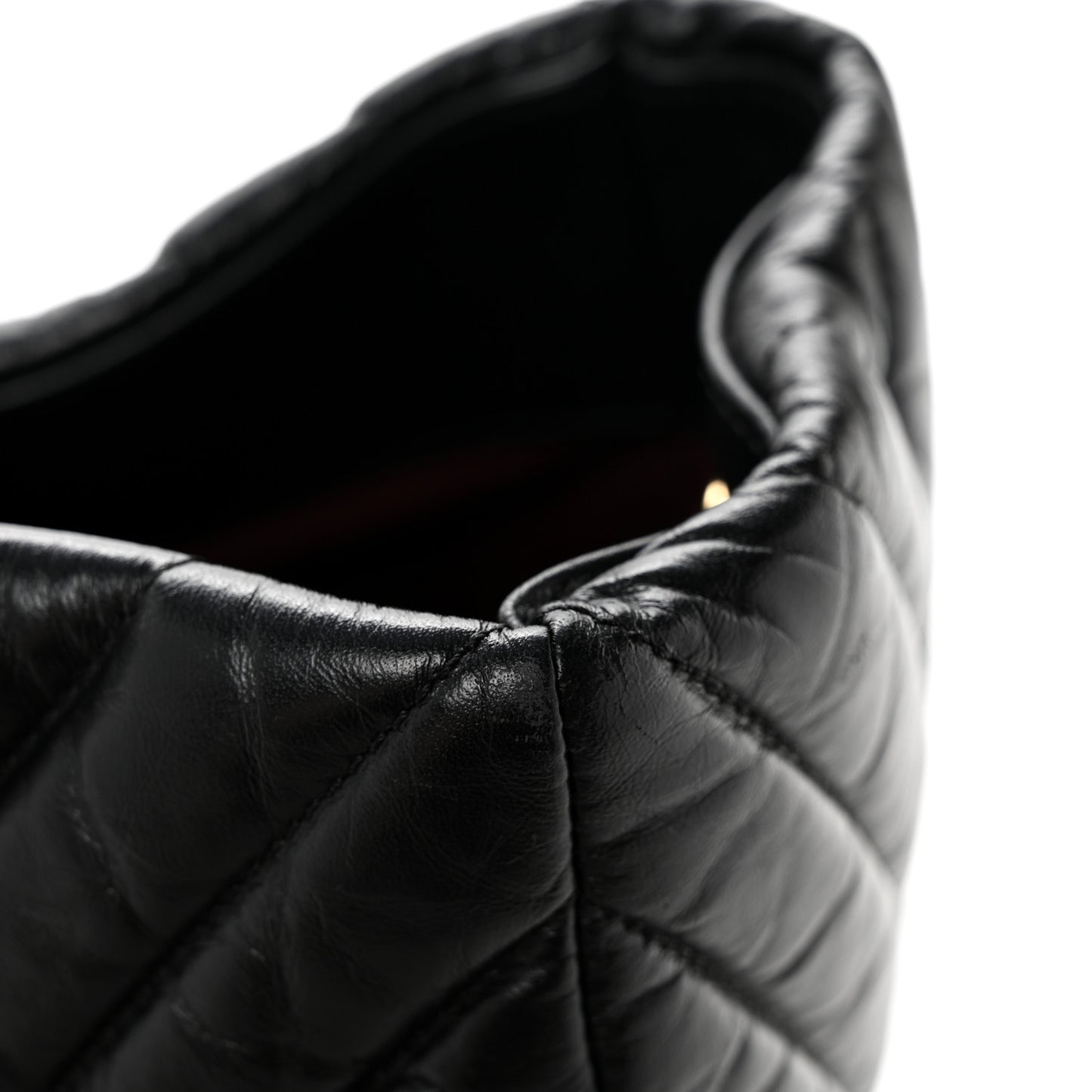 Aged Calfskin Chevron Large Coco Handle Shopping Tote Black