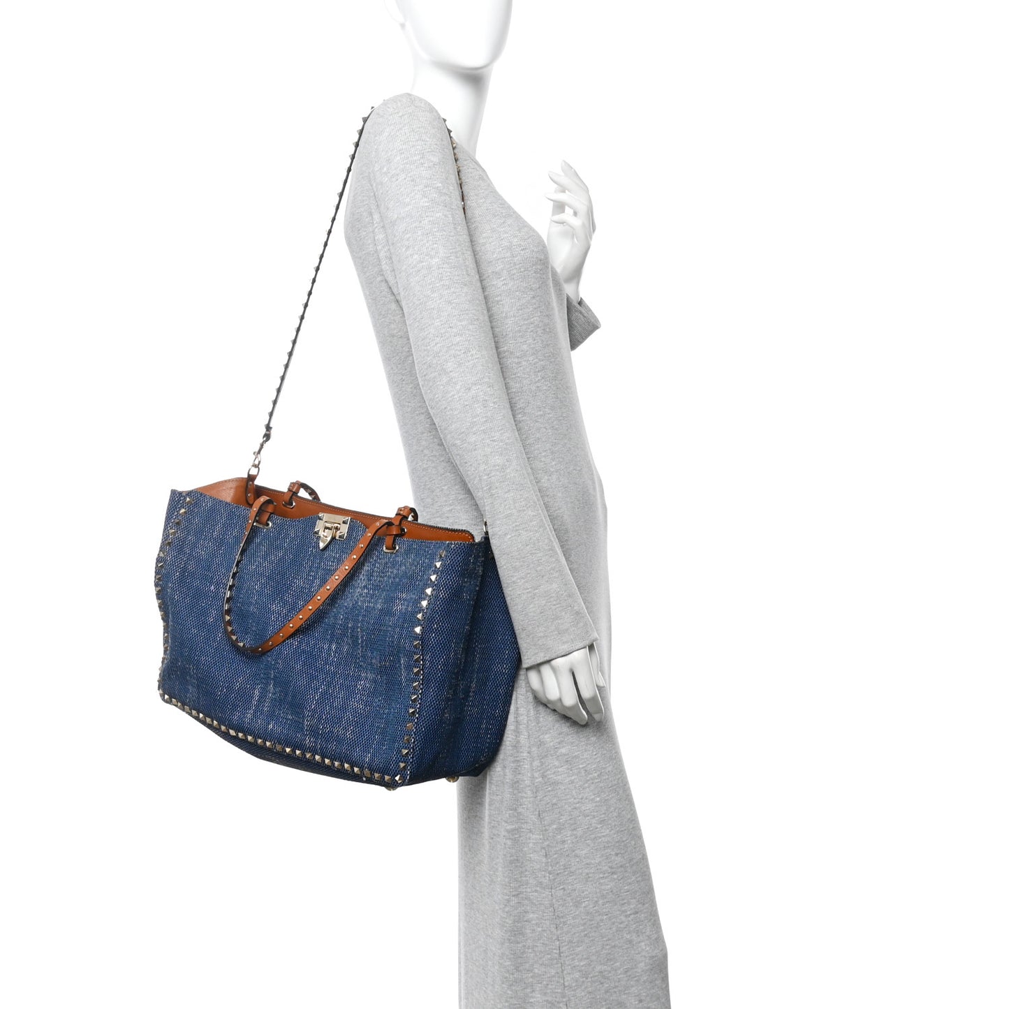 Denim Large Rockstud Tote Blue Brown