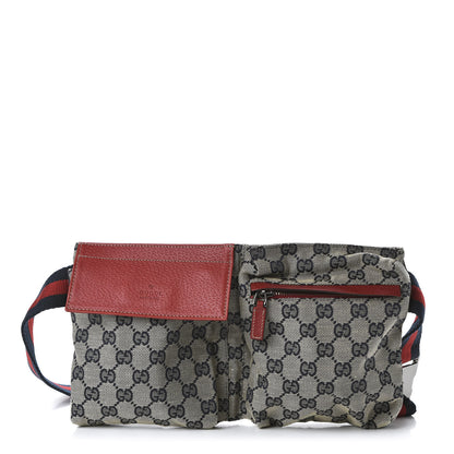 Gucci GG Monogram Web Double Pocket Belt Bag Navy Red 1 of 10